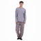 Men Fall Pajama Set Light Grey Buttoned Sweatshirt + Maroon x Light grey checkered Pants